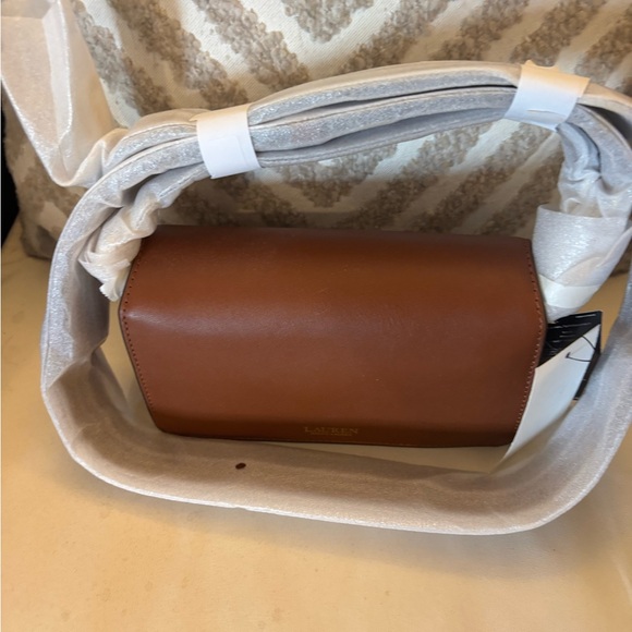 Ralph Lauren Brown & White Leather Crossbody with Gold RL Logo - Picture 4 of 4